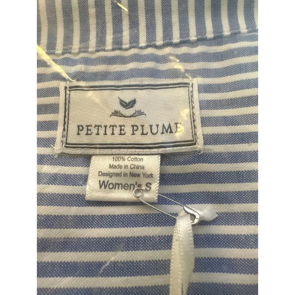 Petite Plume Seersucker Stripe Pajamas French Blue Pajama Set Womens Size Small
